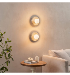 Aplique decorativo redondo de travertino y vidrio blanco... 2